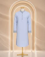 ( ঈদ অফার ) প্রিমিয়াম চায়না মাইক্রোস্টিজ এম্ব্রয়ডারি পাঞ্জাবি (আকাশি কালার)( স্টক খুবই সীমিত ) - Image 3